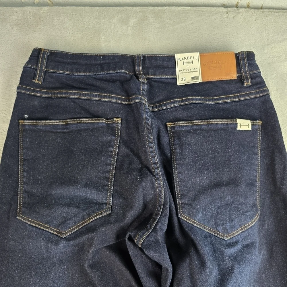 NWT Barbell Apparel Mens Denim Jeans Size 28x34 Straight Leg Dark Wash Pants